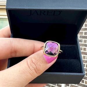 10k Yellow Gold Cushion Cut Genuine Amethyst Ring Size 7.0